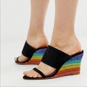 Free People Glorieta Suede Black Rainbow Wedge Sandals 38